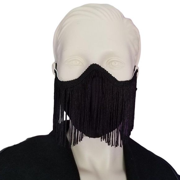 Black Fringe Organic Cotton Protective Face Mask - Picture 1 of 3
